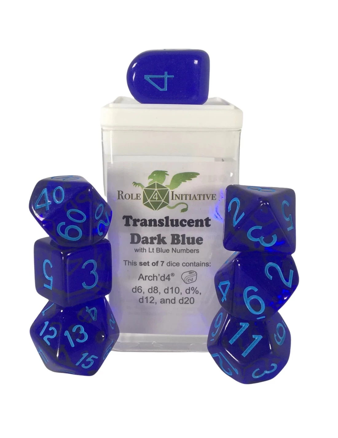 Polyhydral Diceset - 7 Dice: Translucent Dark Blue 3 Polyhydral Diceset - 7 Dice: Translucent Dark Blue