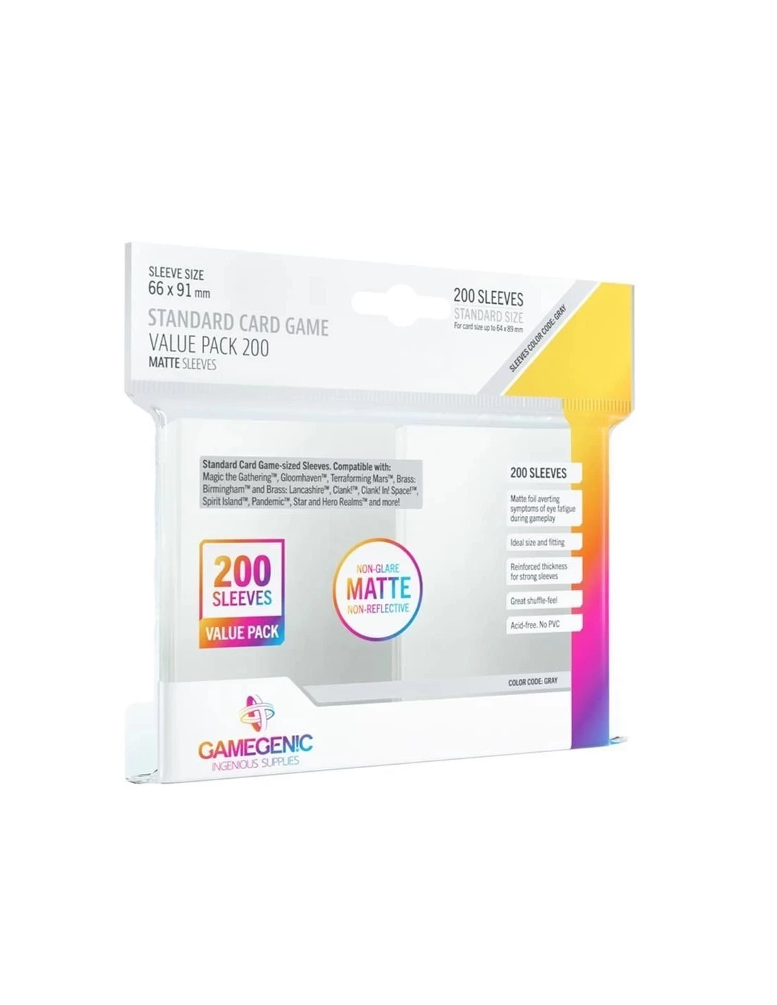 Gamegenic SLEEVES Matte Standard Value Pack - 66mm X 91mm (200) 3 Gamegenic SLEEVES Matte Standard Value Pack - 66mm X 91mm (200)